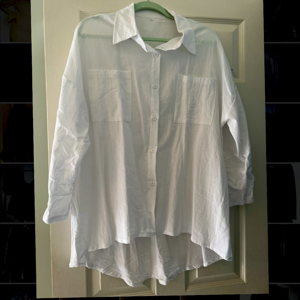 White Flowy Button down